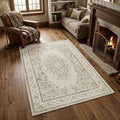 GarveeHome 3x5 Beige Rug for Laundry Room Vintage Flower Leaf Carpets | Vintage Floral Botanical Throw Rugs for Bedroom Non-Slip Low Pile Machine Washable Area Rug for Nursery Room Hallway Kitchen