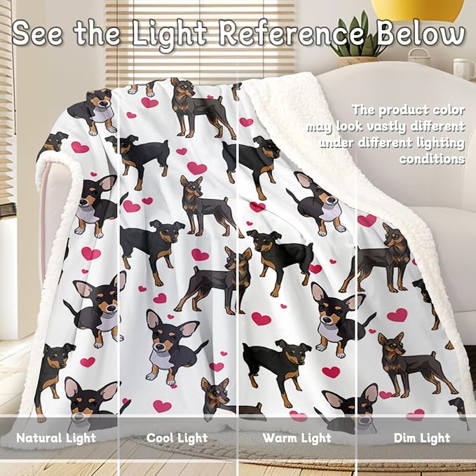 BlessLiving Red Hearts Dog Cat Print Plush Blanket Cute Puppy for Kids Adults 3D Animal Print Plush Blanket Gift for Pet Lovers (Miniature Pinscher,Throw, 50 x 60 Inches)