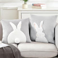 Pack of 2 Spring Easter Pillow Covers 18x18 Inch,3D Embroidered Bunny Rabbit Pillowcase Throw Covers Velvet Easter Decorative Cushion Cover (Light Gray -2PCS)
