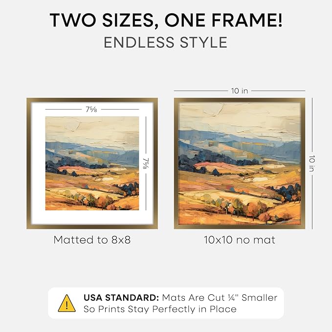Homeforia 10x10 Bronze Picture Frame, High-End Metal, 8x8 Mat, Glass
