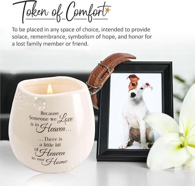 Pavilion 'In Memory, A Bit of Heaven' 19177 - White Ceramic Candle with Soy Wax in a Delicate Floral Scent, Thoughtful Sympathy, Remembrance, and Condolence Gift - 8 Ounces