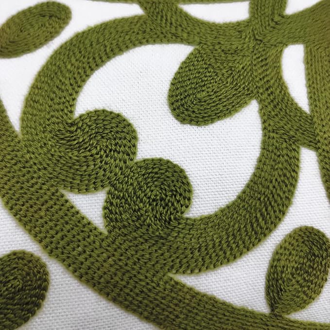 Alysheer Embroidered Lumbar Decorative Throw Pillow Cover 12"x 20", Classic Boho Mandala Embroidery Pattern Cotton Rectangular Cushion Case for Sofa Couch Living Room Bedroom(Olive Green)