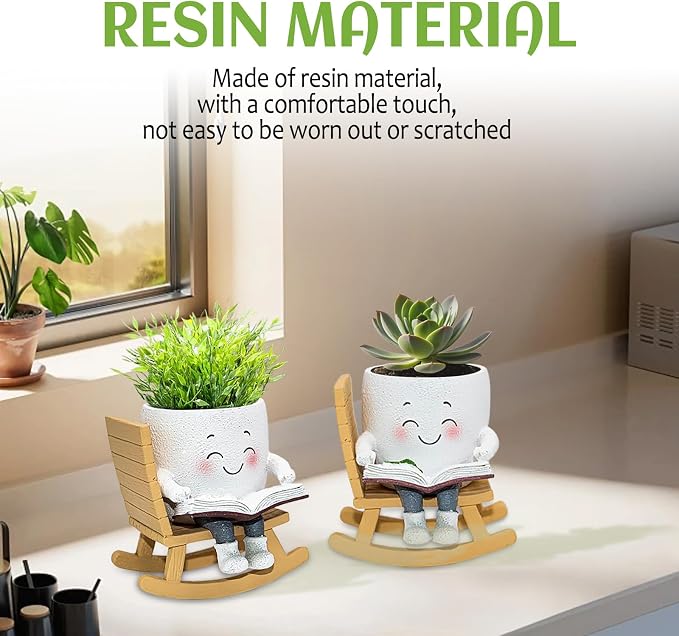 Smily Face Rocking Chair Read Book Planter Pots for Indoor Outdoor