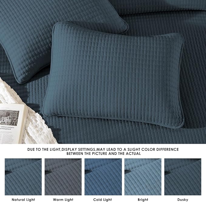 Queen Quilt-Lightweight Navy Blue Bedspreads Queen Size Quilt Bedding Set | Soft Coverlet with 2 Pillow Shams for All Seasons, Suitable for Bed, Couch, 3 Pieces, 90"x94"