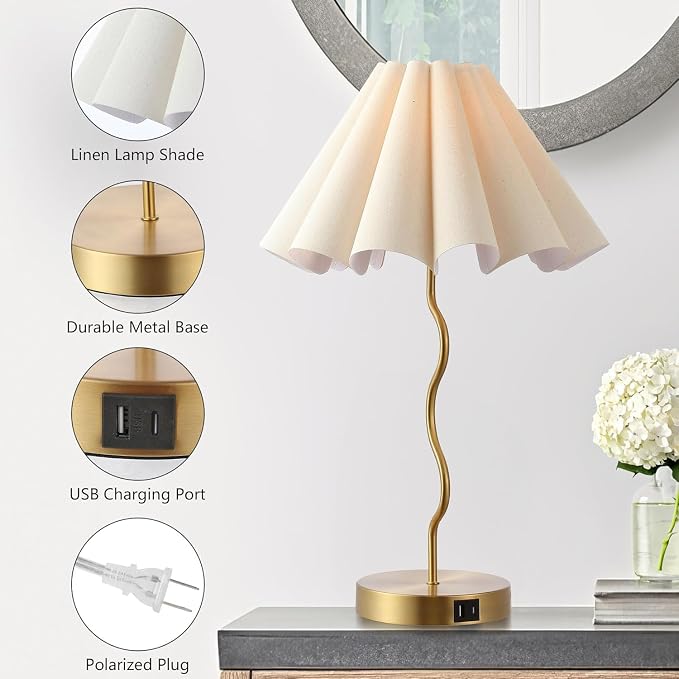 EOEYYOYB Pleated Table Lamp, Table Lamp for Bedroom, Bedside Lamps for Nightstand with Linen Lampshade, Modern Lamp for Bedroom Home Office Decor