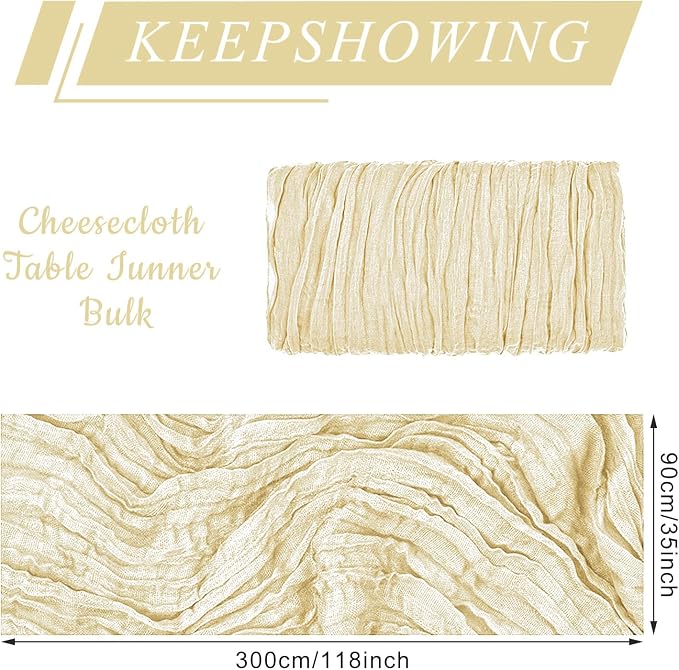 12 Pack Cheesecloth Table Runner, Runner Gauze Boho Wedding Decor Romantic Table Runner for Wedding Birthday Party(35" x 118") (Beige)