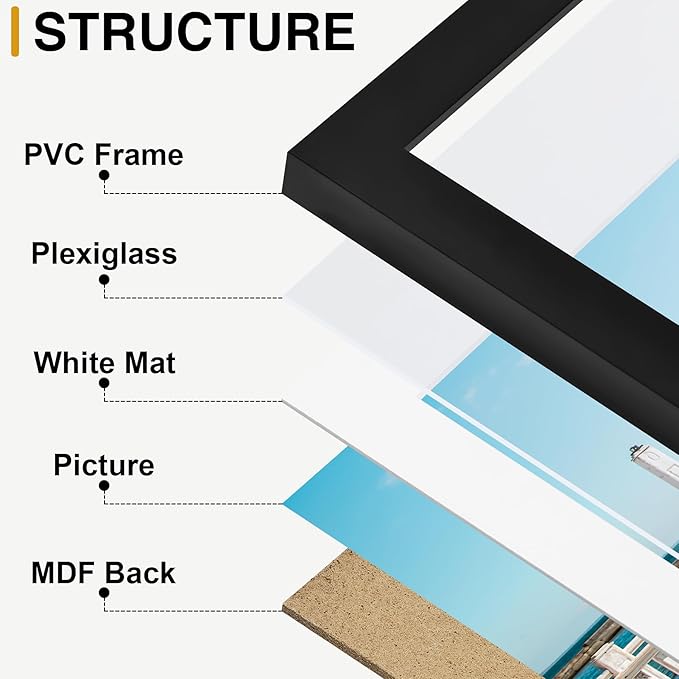 decorUhome 20 Pack Assorted Picture Frame Set for Wall & Tabletop, P0720BK | Black, Multi Size Picture Frame Includes Four 8x10 / Eight 5x7 / Eight 4x6 for Family Gallery Wall