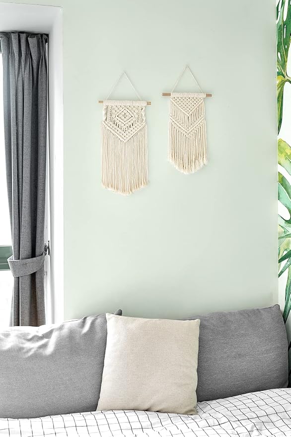 Dahey 2Pcs Small Macrame Wall Hanging, 2 Sizes Boho Tapestry Wall Art Decor