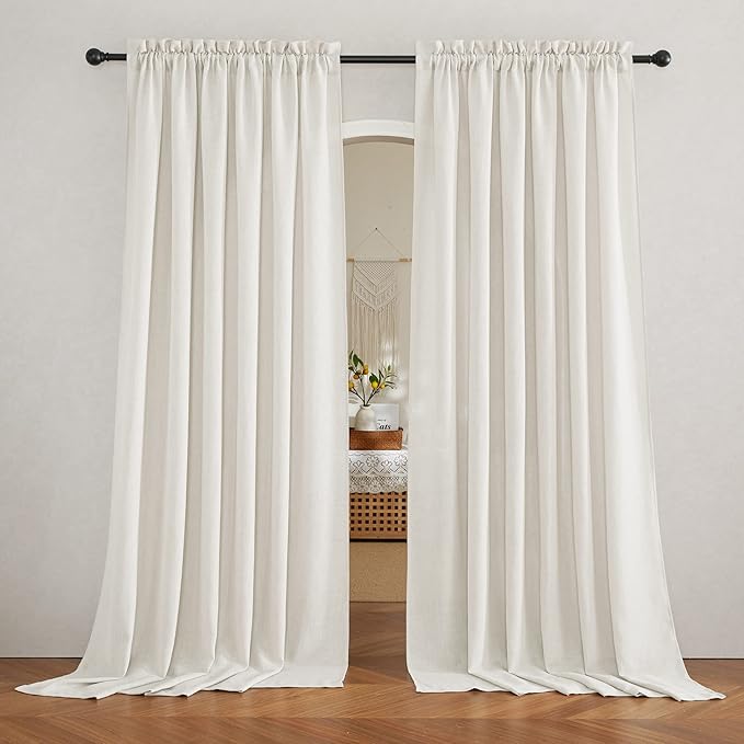 RYB HOME Sheer Curtains Linen Textured Semi Sheer Draperies for Bedroom | Light Glare Filtering Privacy Sheer Backdrop, for Living Room Patio Door Window, Rod Pocket, Linen, W70 x L95, 2 Pcs
