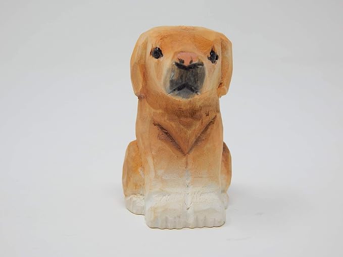 Selsela Labrador Retriever Wooden Figurine - Hand-Carved Miniature Wood Carving Dog Statue, Rustic Home Decor & Collectible Puppy Sculpture
