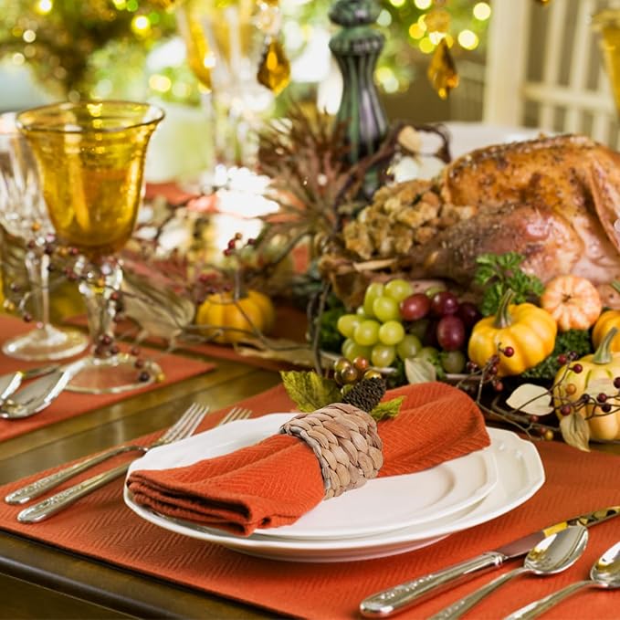 Napkin Rings Set of 12, Farmhouse Table Decor Handmade by Natural Water Hyacinth, Fall Rustic for Thanksgiving, Christmas, Wedding Table Dinnerware Decoration Set