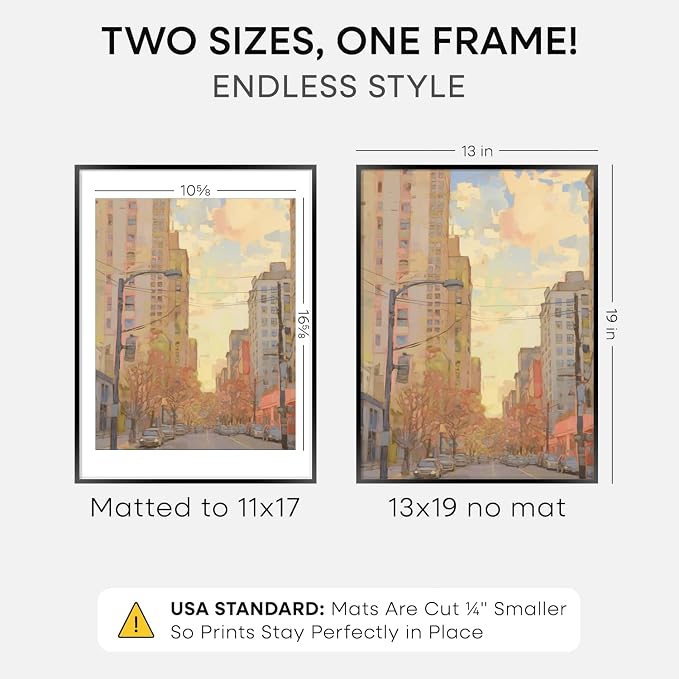 Homeforia 13x19 Black Picture Frame, High-End Metal, 11x17 Mat, Glass