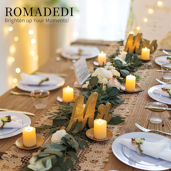 Romadedi 12-Pack Gold Iron Candle Plate, Small Tray for Pillar, 4.25 in