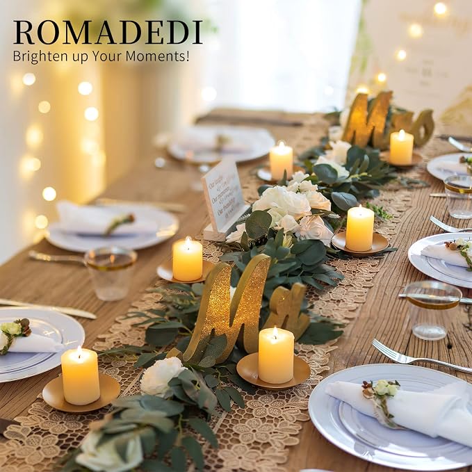 Romadedi Gold Pillar Candle Holder Plates, Decorative Stand Pack of 2
