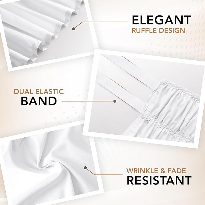 Wrap Around Ruffle Twin Size Bed Skirt – Adjustable Buckle & Elastic Belt for Easy Installation, 16 Inch Drop – Brushed Microfiber - Machine Washable, Fade and Wrinkle Resistant, White | No Mattress Lifting, Stay-Put Design, Adjustable Buckle & Elastic...