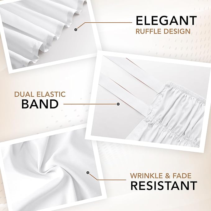 Wrap Around Queen Bed Skirt, Easy Fit Elastic Belt, 16 Inch Drop, White | No Mattress Lifting, Stay-Put Design, Adjustable Buckle & Elastic Belt, Wrinkle & Fade Resistant, Brushed Microfiber