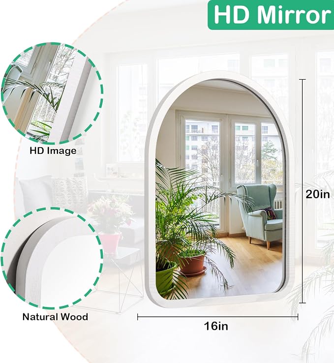Arch Mirror, Rustic Wall Mounted Wood Frame Vintage Mirrors, Decor Farmhouse for Entryway Bedroom Bathroom Living Room Large 20"×16"