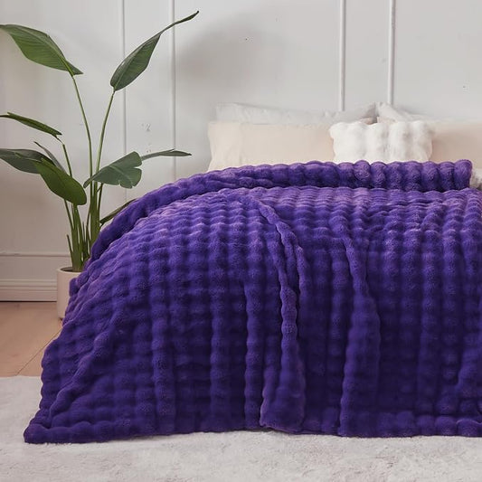 NEWCOSPLAY Faux Fur Fluffy Bubble Twin Blanket for Couch, Purple, 60"x80" | Soft Thick Warm Bubble Blanket for Couch Sofa Bed 550GSM, Plush Cozy Luxury Decorative Throw, Gift for Women Men