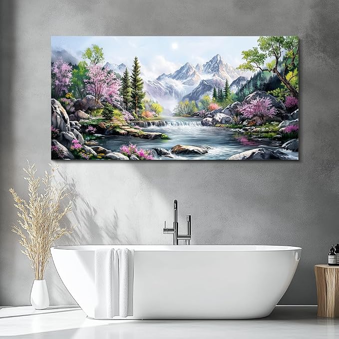 QIYILEXWART Large Wall Decor For Living Room Canvas Wall Art For Office Modern Wall Decorations For Bedroom Mountain Landscape Painting Spring Pictures Artwork Room Home Decor 24x48 In