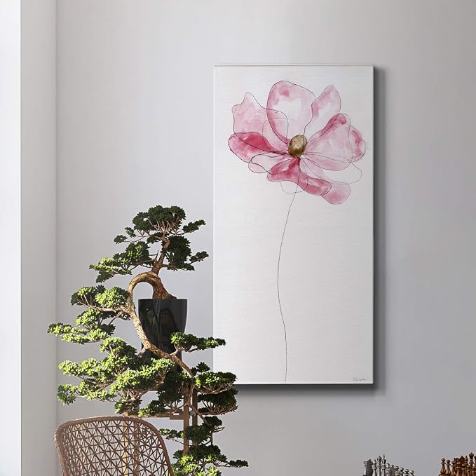 Renditions Gallery Canvas Floral Wall Art Modern Decorations Paintings Pink Flower Sketch Romantic Canvas Romantic Botanical Wall Hanging for Bedroom Office Kitchen - 20"x40" LT43