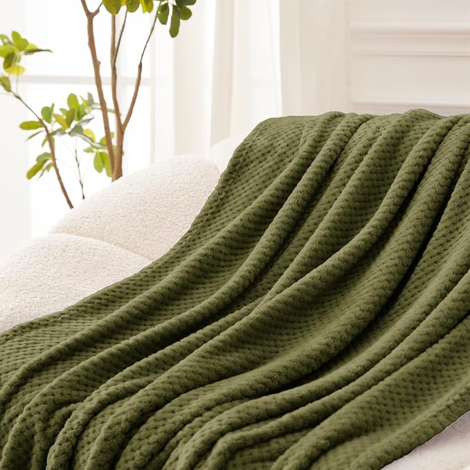 Exclusivo Mezcla Soft Waffle Fleece Bed Blanket King Size, Olive | Lightweight Plush Blanket for Bed, Bedroom, Cozy Flannel with Waffle Texture, Stylish Home Decor, All Season, 104x90 Inches