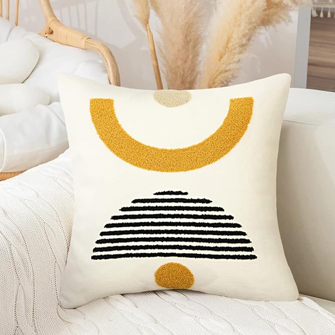Merrycolor Boho Geo Accent Throw Pillow Covers 18 X 18 Textured Mid Century Modern Throw Pillow Covers Abstract Bohemian Aesthetic Decorative Pillows for Couch Bed Sofa Living Room 1PC