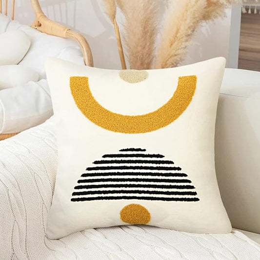 Merrycolor Boho Geo Accent Throw Pillow Covers 18 X 18 Textured Mid Century Modern Throw Pillow Covers Abstract Bohemian Aesthetic Decorative Pillows for Couch Bed Sofa Living Room 1PC