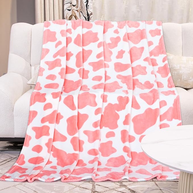 Pink Blanket Gifts for Women Girls, Cute Soft Strawberry Fleece Throw for Travel Camping, Warm Fuzzy Blanket for Home Room Decor All-Season 50x60 Inches