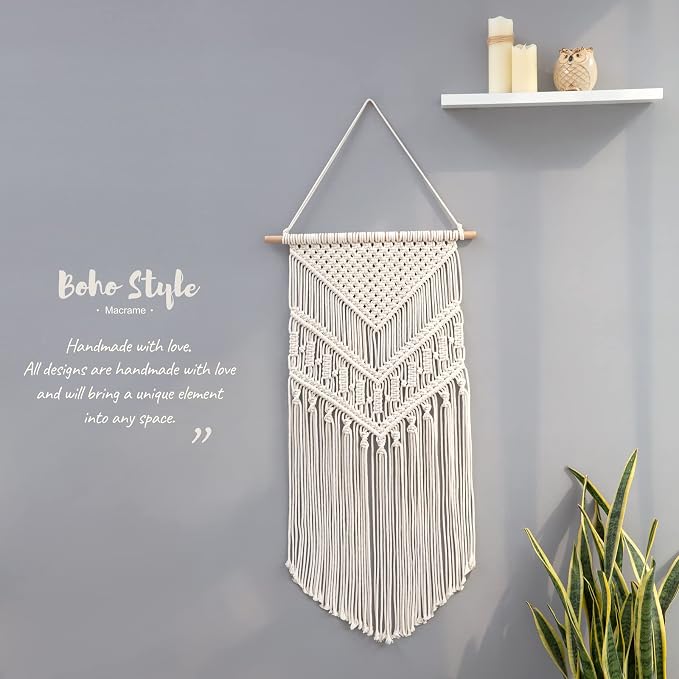 Mkono Macrame Wall Hanging, Boho Tapestry Decor, Woven Art, Ivory 17"Wx33"L