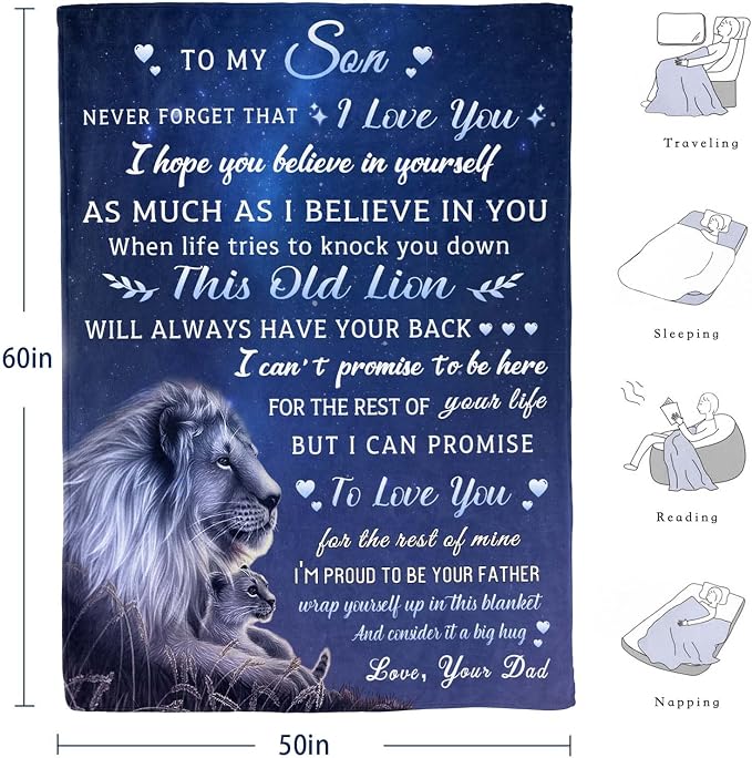 Gifts for Son, Son Gifts from Dad, Son Birthday Fathers Day Graduation Valentines, Soft Throw Blanket 60"x50"