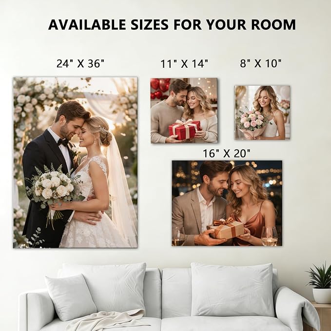 Custom Canvas Prints with Your Photos, Personalized Wall Art, 10x12 Inch | Optional frame styles and sizes, meaningful keepsake gift for couples, wedding or anniversary, personalized home decor