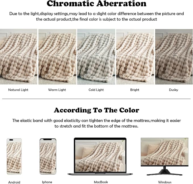 NEWCOSPLAY Faux Fur Thick Bubble Twin Blanket for Couch, Linen, 60"x80" | Luxury Fluffy Thick Warm Bubble Blanket for Couch Sofa Bed 1000GSM, Soft Plush Cozy Decorative Throw, Gift for Women Men