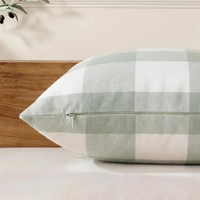 Sage Green Buffalo Check Plaid Outdoor Throw Pillow Cover 18x18 Set of 2 | Green Outdoor Pillow Covers 18 x 18, Outdoor Pillows for Patio Furniture,Sage Green Farmhouse Decorative Couch Pillow Covers