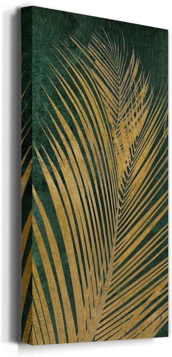 Renditions Gallery Canvas Nature Wall Art Modern Paintings Decorations Glittering Golden Palm Rustic Botanical Romantic Artwork Wall Hanging for Office Bedroom Kitchen - 12"x24" LT43
