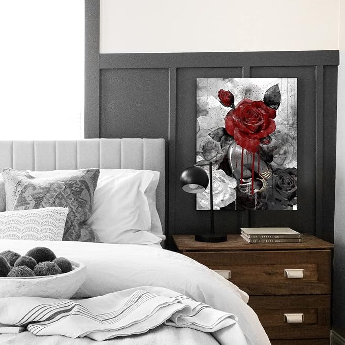 African American Wall Art Fashion Black Girl Picture Vintage Rose on Girl Head Wall Decor Abstract Painting Framed Modern Artwork for Bedroom Bathroom Office Home Decor 12x16 inch