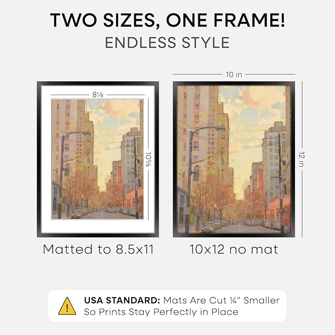 Homeforia 10x13 Black Picture Frame, High-End Metal, 8.5x11 Mat, Glass