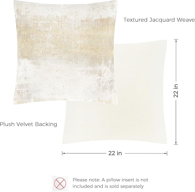 THE-TINOART Cream Champagne Metallic Jacquard Throw Pillow Cover 22x22 Velvet Back Modern Glam Sofa Decor