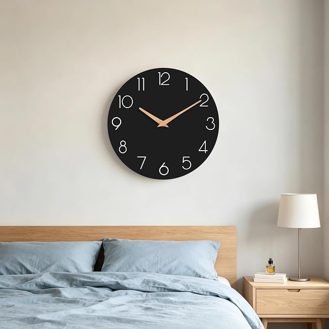 cicininc 14 Inch Battery Operated Wall Clock, Silent Analog, Black | Living Room | Office | Bedroom | Decorative Style | Modern Style