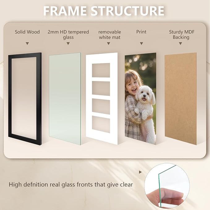 Golden State Art Collage Picture Frame 8x20 Matted 4 4x6 Photos Wood Black