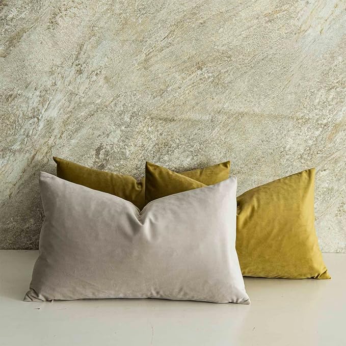 Olive Green Decorative Lumbar Velvet Throw Pillow Covers 16x24 inch Set of 2 with Zipper Luxury Soft Solid Rectangle Cushion Covers Case for Sofa Couch Bed Living Room