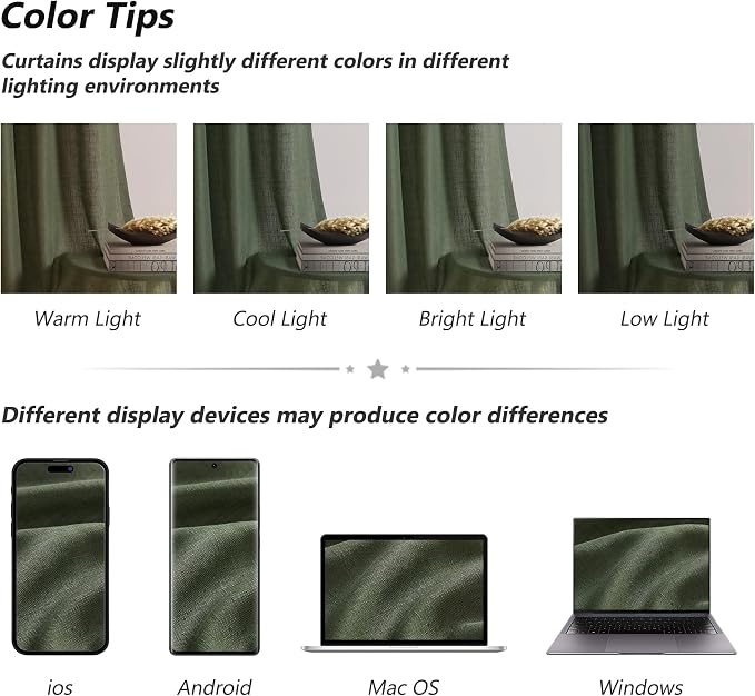 Olive Green Linen Curtains 80 Inch Length for Living Room Bedroom 2 Panels Set Rod Pocket Light Filtering Semi Sheer Window Curtains 52 Inch Width Boho Farmhouse Linen Drapes, W52xL80
