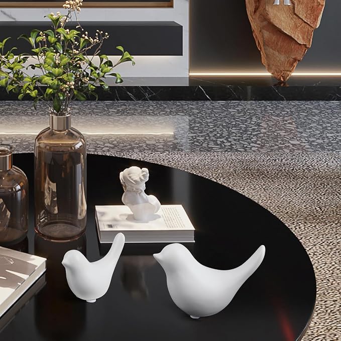 2 Pcs Ceramic Small Bird Figurines Modern Animal Statues for Home 、Room Decor and Bedroom Decor and Bookshelf Display (White)