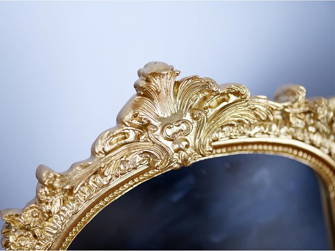 Small Decorative Arched Mirror, Gold Resin Frame, 6.8 x 10 inches, Wall Mounted or Tabletop (Gold, 6.8 X 10 inches)
