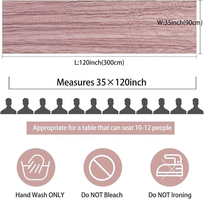 12 Pack 10Ft Cheesecloth Table Runner 35x120 Inch Boho Gauze Rustic Cheese Cloth Long Romantic Table Runner for Wedding Bridal Shower Birthday Party Table Decor (Dusty Pink)