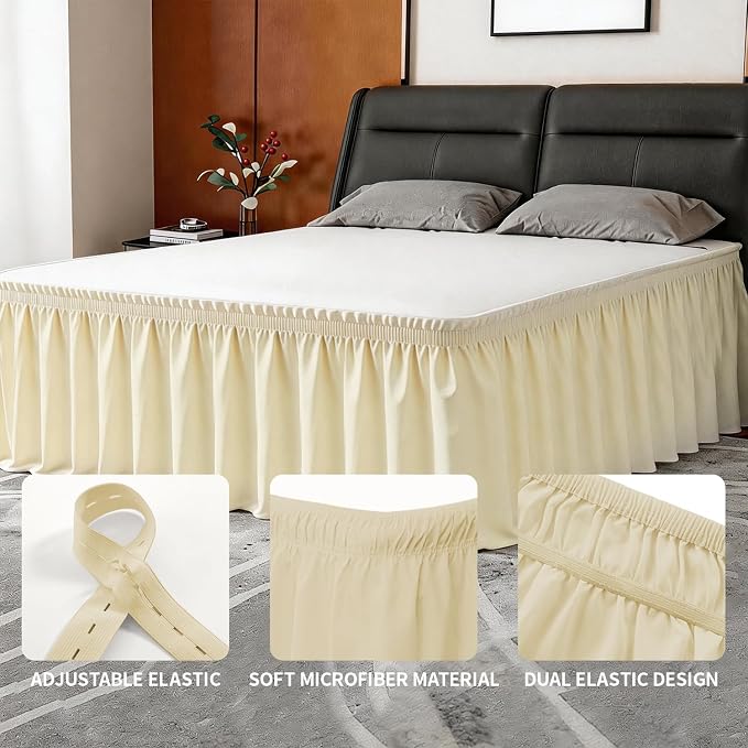 ANARACHON Full Bed Skirt, Elastic Wrap Around Bed Skirt Full Size, Bed Skirts for Adjustable Bed, Easy Fit with 18" Drop Length Tailored Drop Dust Ruffle (Light Yellow)