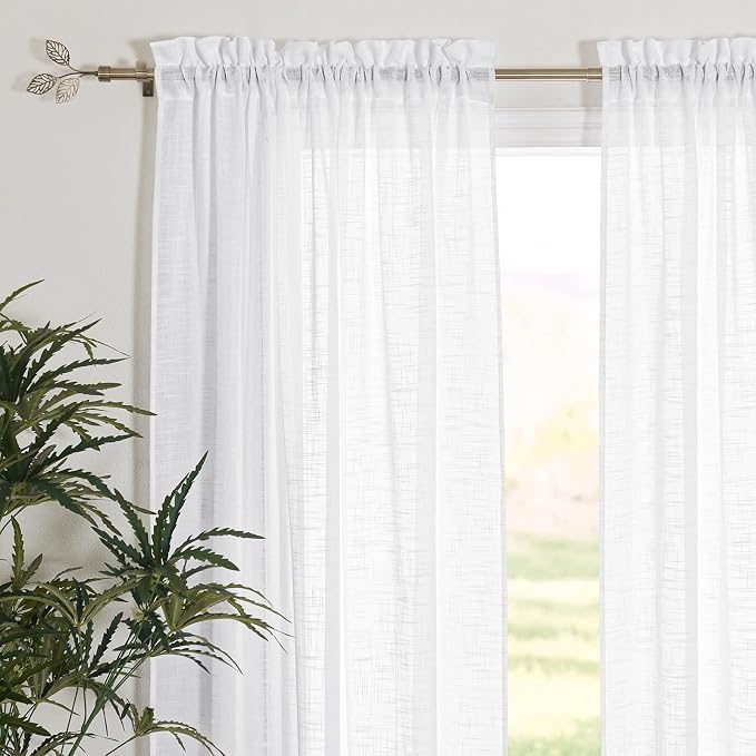 RYB HOME White Sheer Curtains 72 inches for Home Office | Light Filtration, Privacy Protection, Thick Heavy Textured, Breathable, for Dormitory, W42 x L72, 2 Panels Set