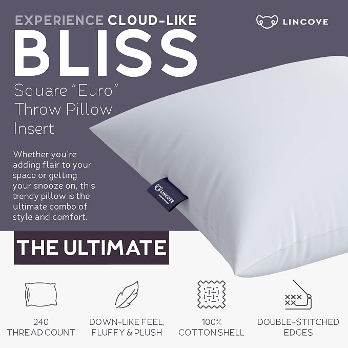 Lincove Euro Throw Pillow Insert Square 14"x22" Pillow – Made in Canada, 100% Cotton Shell, Down Alternative Filling, Vegan-Friendly, Hypoallergenic - Decorative Couch Pillows, 2 Pack