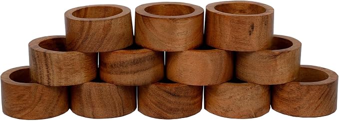 SAMHITA Handmade Acacia Wood Napkin Ring Set of 12 for Dining, Anniversary, Birthday, Christmas | Napkin Ring for Home and Kitchen Décor