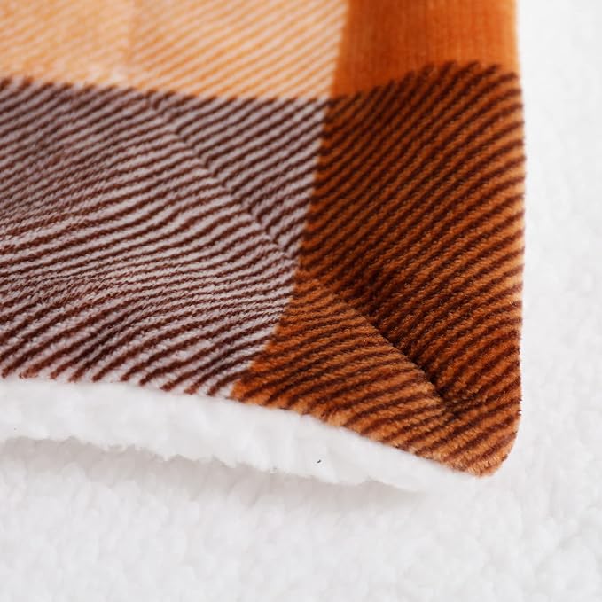 SOCHOW Buffalo Plaid Sherpa Fleece Throw Blanket, 50 x 60 inches, Orange | Fall Double-Sided Checkered Super Soft Luxurious Bedding Blanket