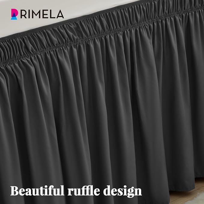 Dorm Bed Skirt Twin XL 32" Drop, College Dorm Room Essentials, Dark Grey | Solid ruffled, Wrap-around/elastic, Wrinkle & Fade resistant, with Adhesive Strips, Gift Packed, Machine Wash/Tumble Dry/Iron